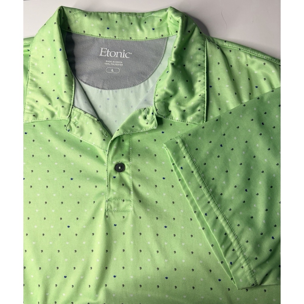Etonic‎ Men's Large Green Golf Polo Shirt Micro Dot Print Performance Casual